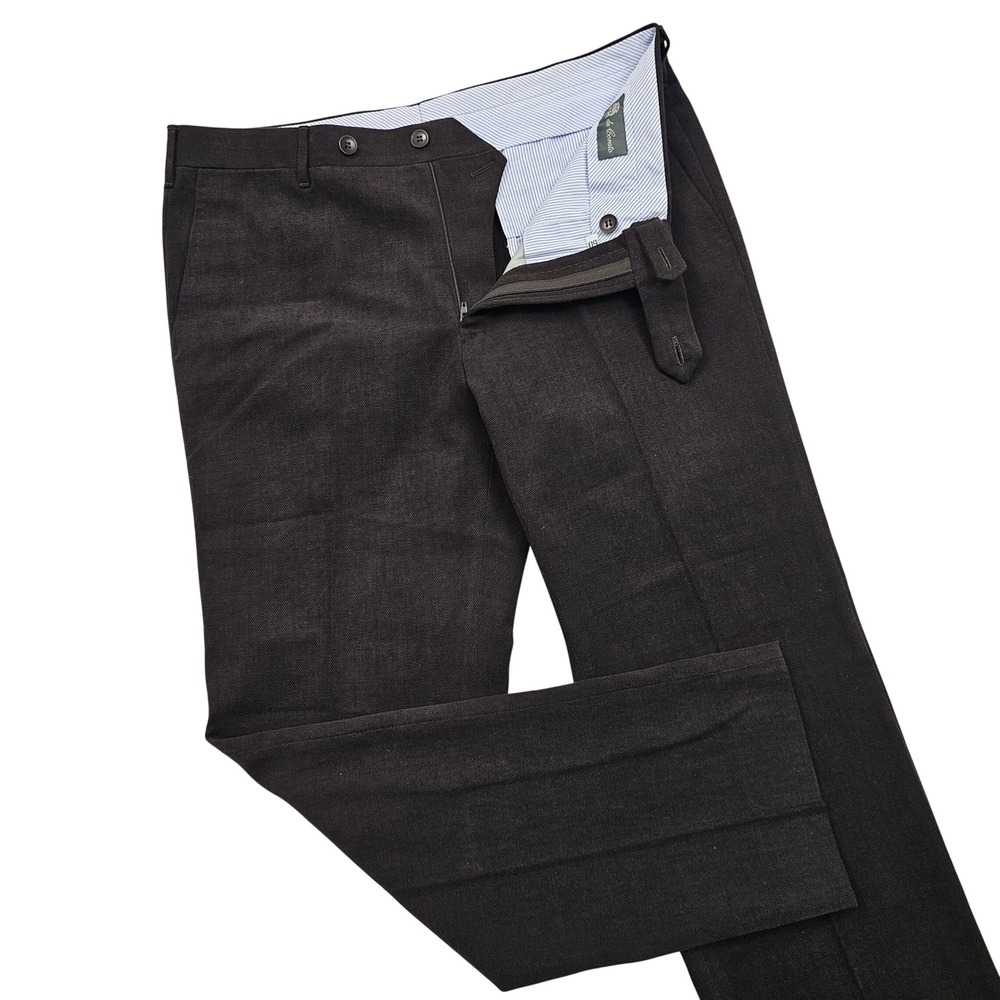 De Corato Trousers Mens 50 34x30 Dark Brown Cotton Italy Flat Front Sartorial